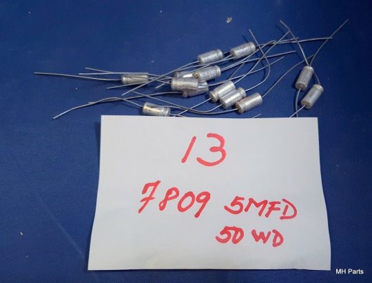 13 PCS Vintage Mallory 7809 5uf 50v Electrolytic Axial Capacitor NOS